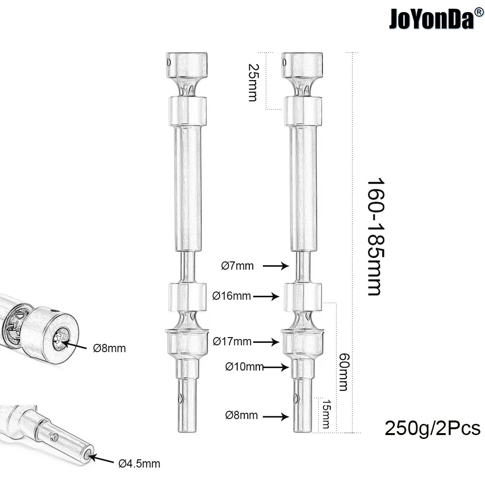 #8650 #8652 #8653 Harden Steel Splined Driveshaft & #8655 Center Half Shafts for RC Traxxas 1/10 E-Revo® VXL Brushless 86086-4