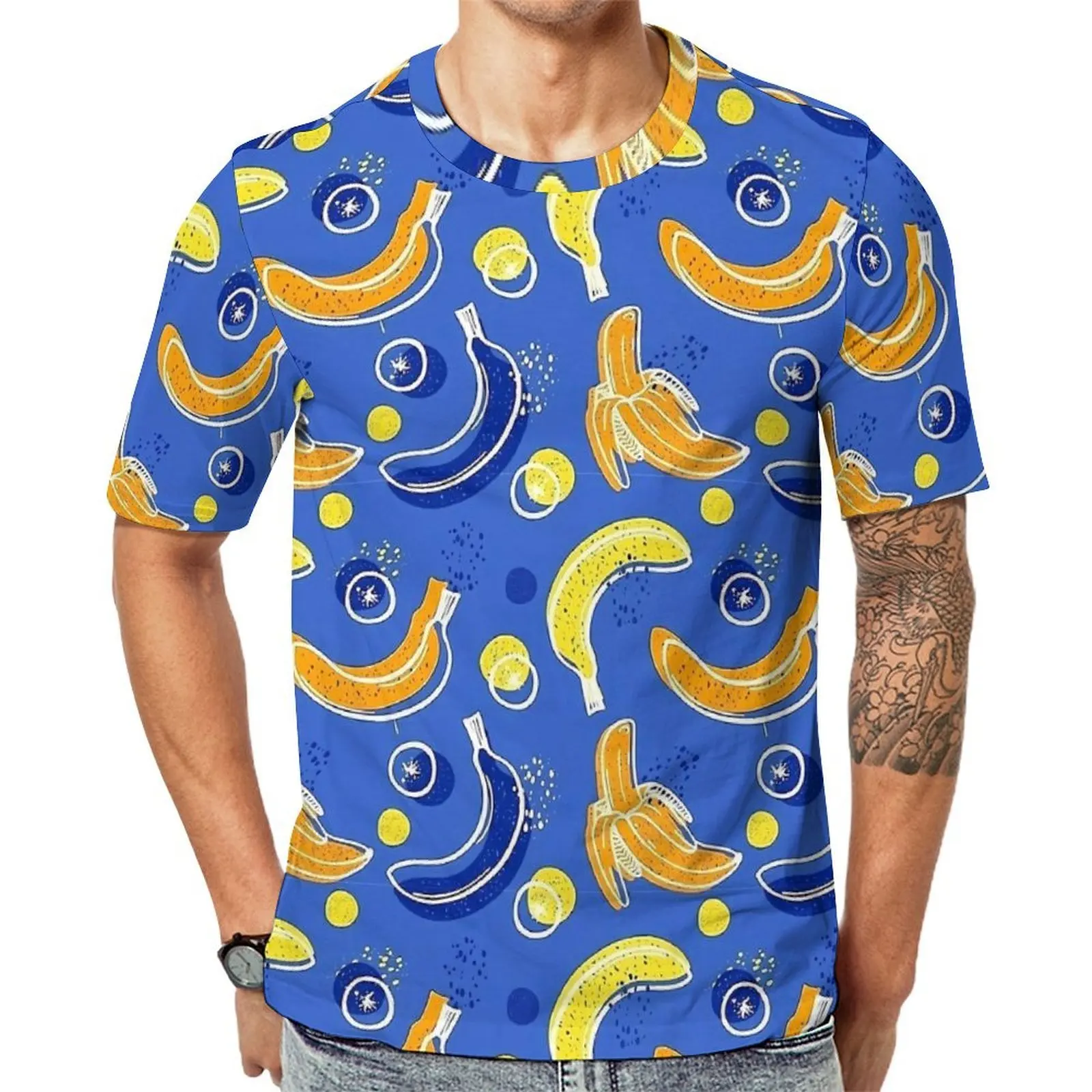 Man Fruit Print T-Shirt Banana Print Novelty T-Shirts Short Sleeves Design Tops Hot Sale Beach Aesthetic Plus Size Top Tees