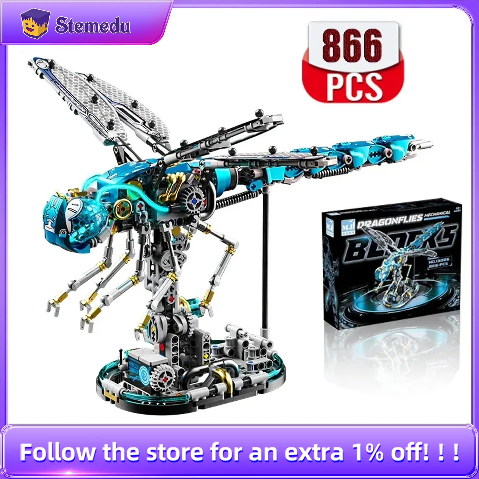 

866 + шт. механические стрекозы, серия животных, строительные блоки, комплект животных, мир, набор кирпичей, детские игрушки STEM, детские подарки