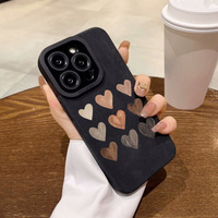 Cute Heart Pattern Suede Leather Phone Case For iPhone 17 16 Pro 15 14 13 12 11 Pro Max 17 Air X XR XS Max Shockproof Soft Cover