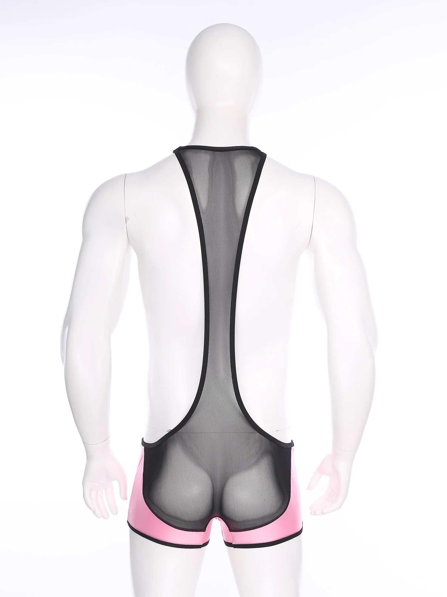 

Men Wrestling Singlet Bodysuit Showing Muscle Mesh Patchwork Contrast Color Sling Leotard One-piece Bathing Suit Workout Wear