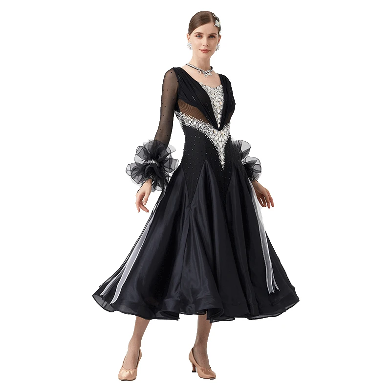 B-23108 New Women Modern Dance Rhinestone Color Diversity Dress Ballroom National Standard Waltz Competition Performance