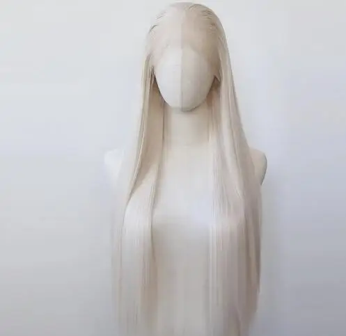 Platinum Blonde Synthetic Lace Front Wig Long Straight Platinum Blonde Lace Front Synthetic Wig Pre Plucked Natural Hairline