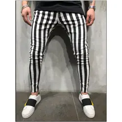 New Mens Black White Striped Casual Pants 2024 Autumn Fashion Joggers Sweatpants Men Track Pants Man Trousers Pantalones Hombre