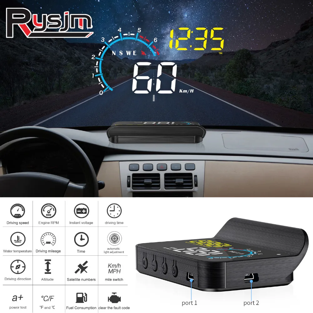 

M12 HUD Head Up Display Car OBD2 GPS On-board Computer Auto Projector Electronics OBD for gasoline vehicles GPS for all cars