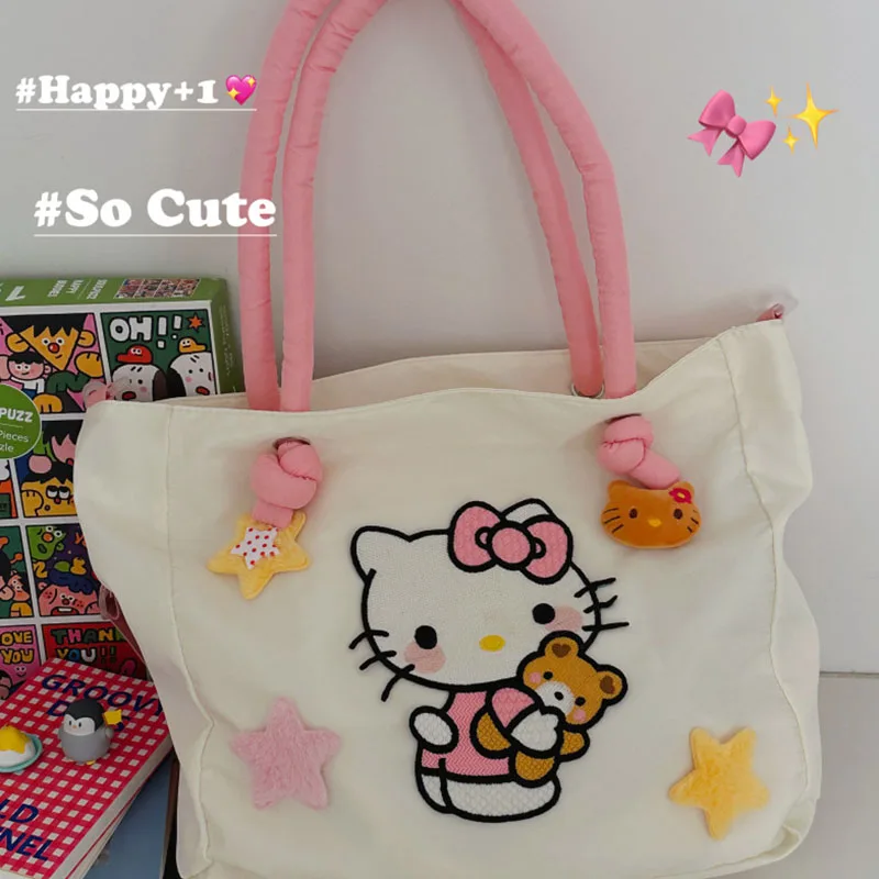 Sanrio Hello Kitty Girls Shoulder Bag Anime Print Pattern Handbag High-Capacity Commuting Bags with Shoulder Strap Student Gift