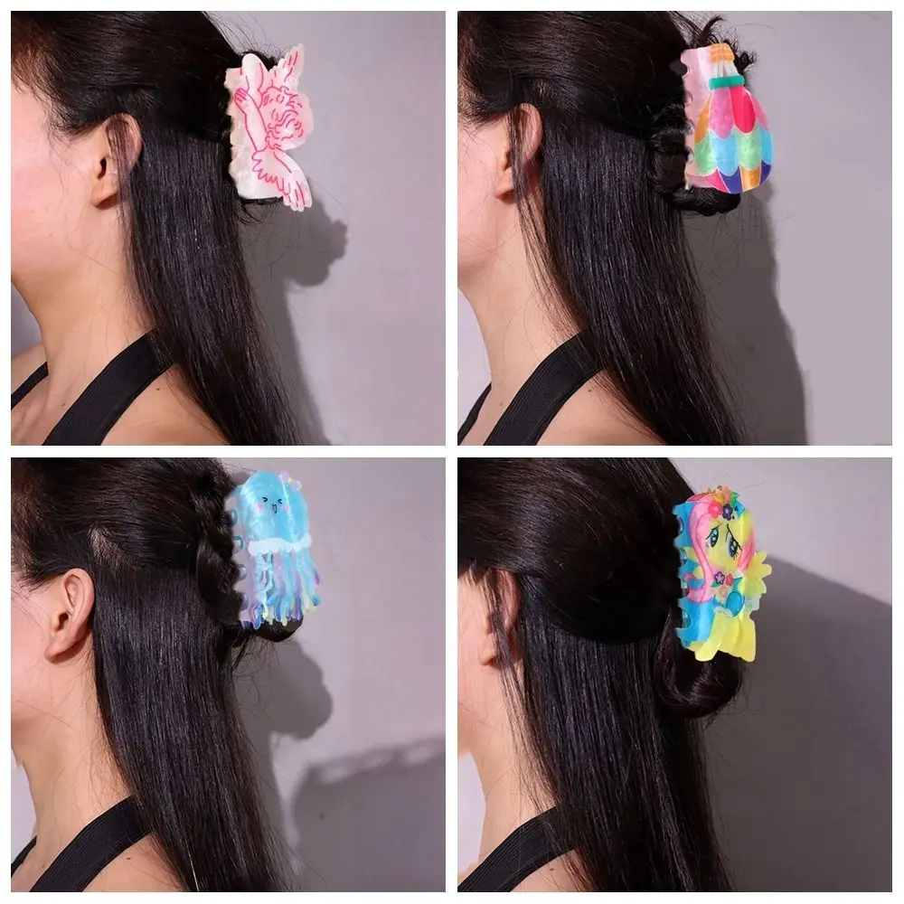 لطيف الاكريليك الملاك الشعر مخلب بالون نجمة زهرة مشبك شعر الهندسة أغطية الرأس قنديل البحر القرش كليب الفتيات