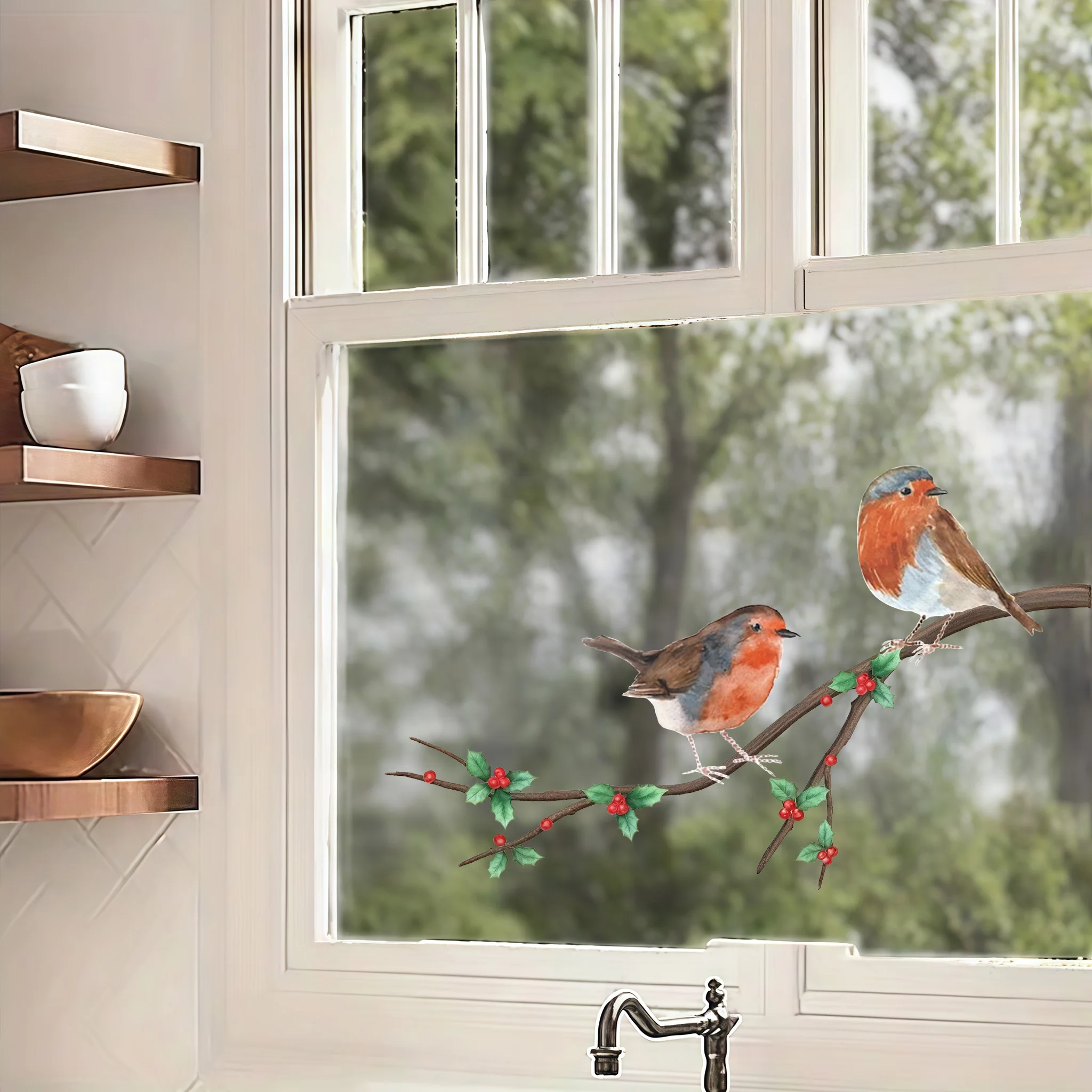 3 قطعة/ورقة فرع روبن نافذة الشارات ملصقات ذاتية اللصق DIY بها بنفسك غرفة المعيشة غرفة نوم حديقة مضحك الطيور ديكور مقاوم للماء