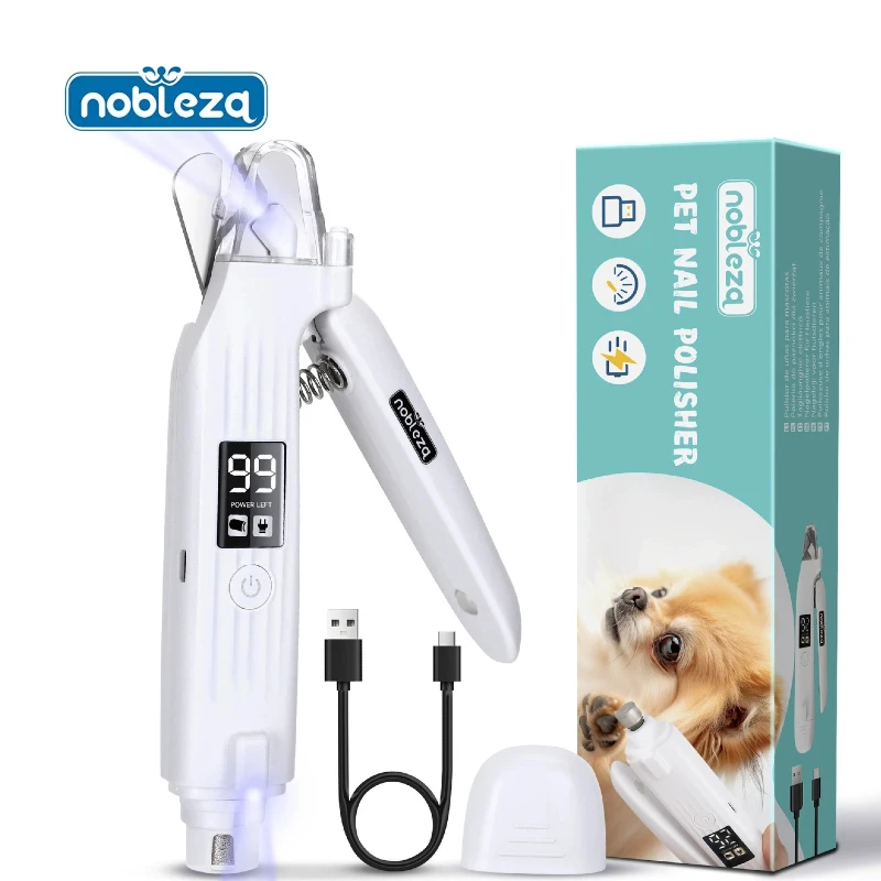 Nobleza Lima de Uñas Eléctrica para Perros, Cortauñas Perro y Gato 2 en 1, Corta Uñas de Mascotas, Cortador Uñas Electrico, Tijeras Profesional con Funda Protectora Antisalpicaduras y 2 Luces LED