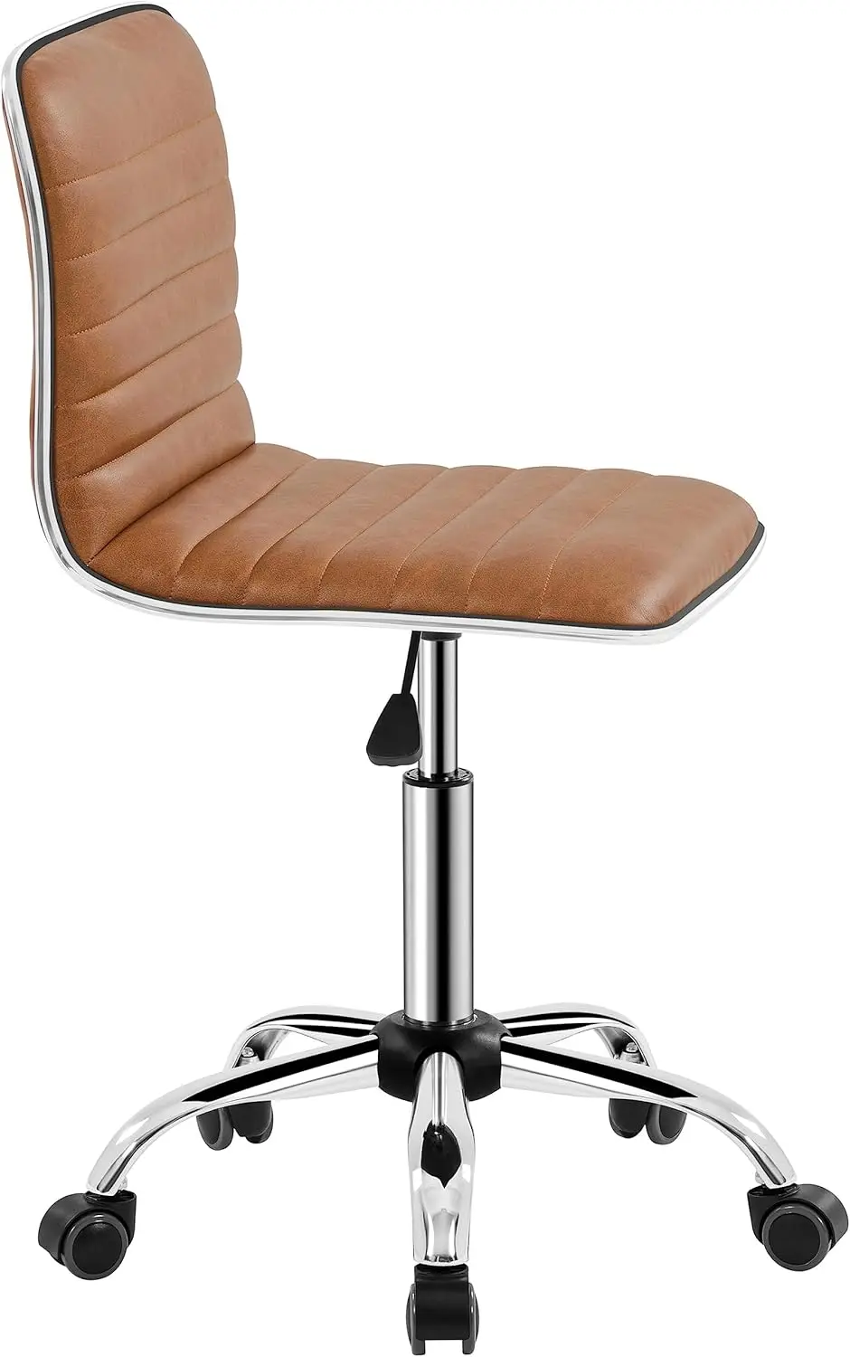 

PU Leather Low Back Armless Desk Chair Ribbed Swivel Task Chair Office Computer Chair with Wheels, Retro Brown