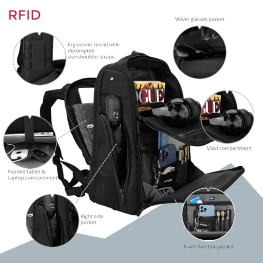 حقيبة ظهر للأعمال بتصميم Swissdigital للتدليك للرجال مع منفذ شحن USB بسعة كبيرة وطارد للماء وظهر الكمبيوتر #5