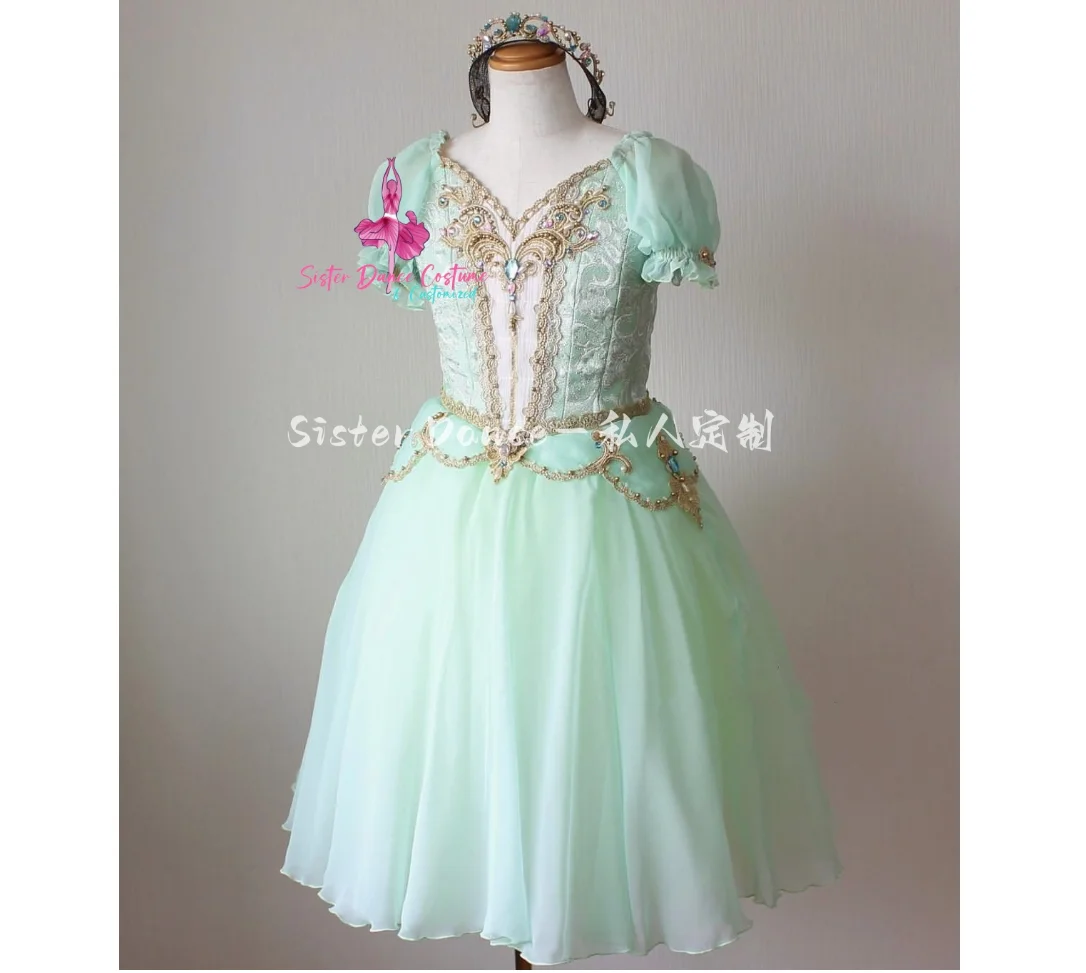 

2024 New green ballet long gauze dress professional private custom children's women's stage performance competition dress