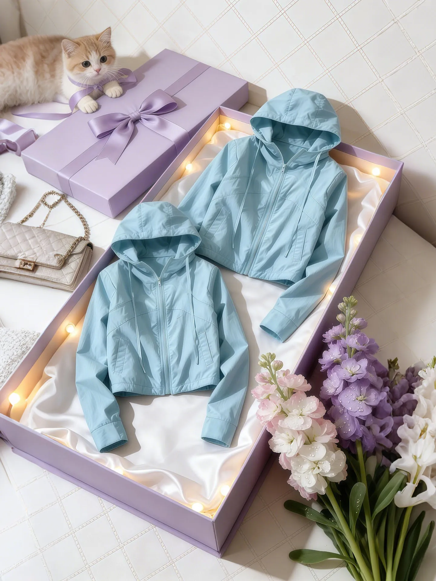 

Commute Style Short Tailored Lightweight Women's Jacket with Hood Sun Protection Zipper Design Regular Fit Long Sleeve Coat