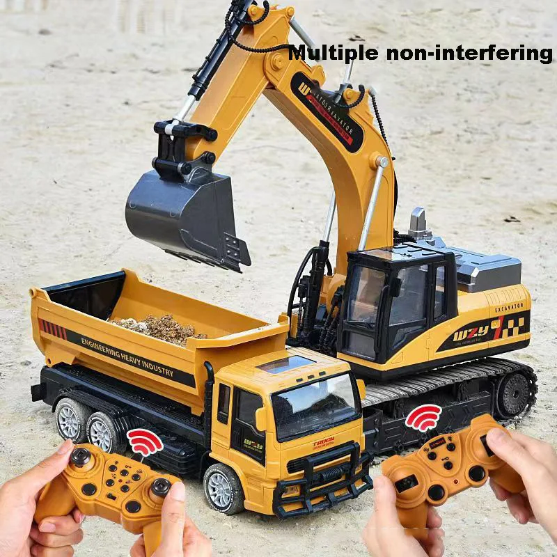 RC Car Alloy Children 2.4G Remote Control Excavator Toy Model Car Dump Truck Bulldozer Model Car Christmas Birthday Gifts