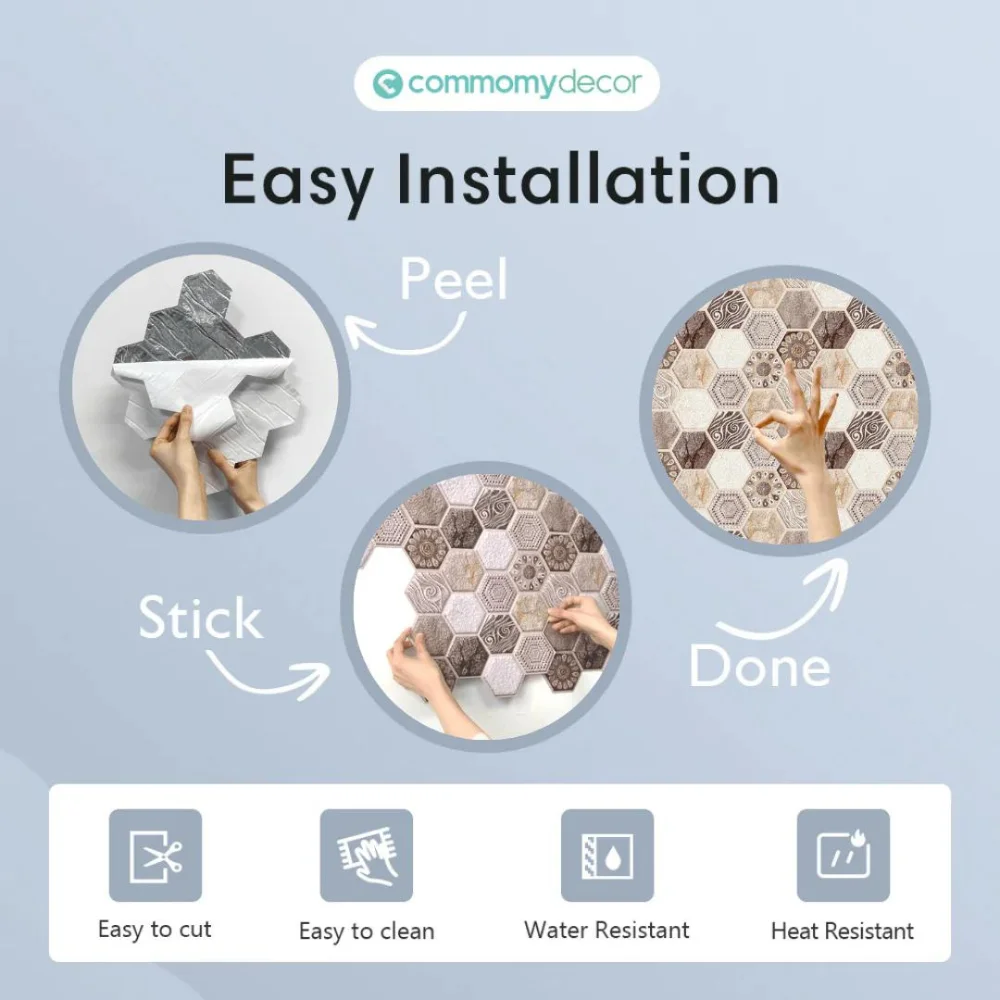 Imagem -04 - Tile Boho Auto-adesivo para Cozinha Painel de Parede Peel And Stick Adesivo Impermeável Mais Grosso Backsplash Hexagonal 3d 10 Pcs
