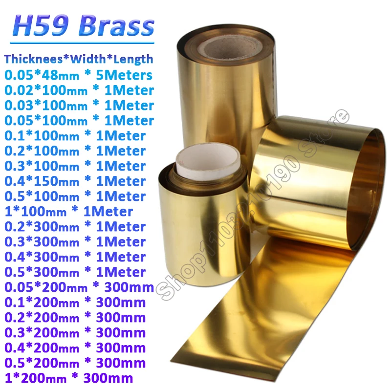 

1Pc H59 Brass Strip Length 300mm to 5Meters Brass Metal Thin Sheet Plate Yellow Copper Foil Thickness 0.01-1mm width 48-300mm