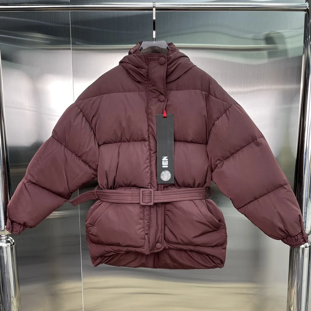 Kapuzenjacke mit Gürtel für Damen, winddichter Mantel, dicke und warme Kleidung, hochwertige Tops, Traf, Winter, Traf, Y2K, 2024, neu