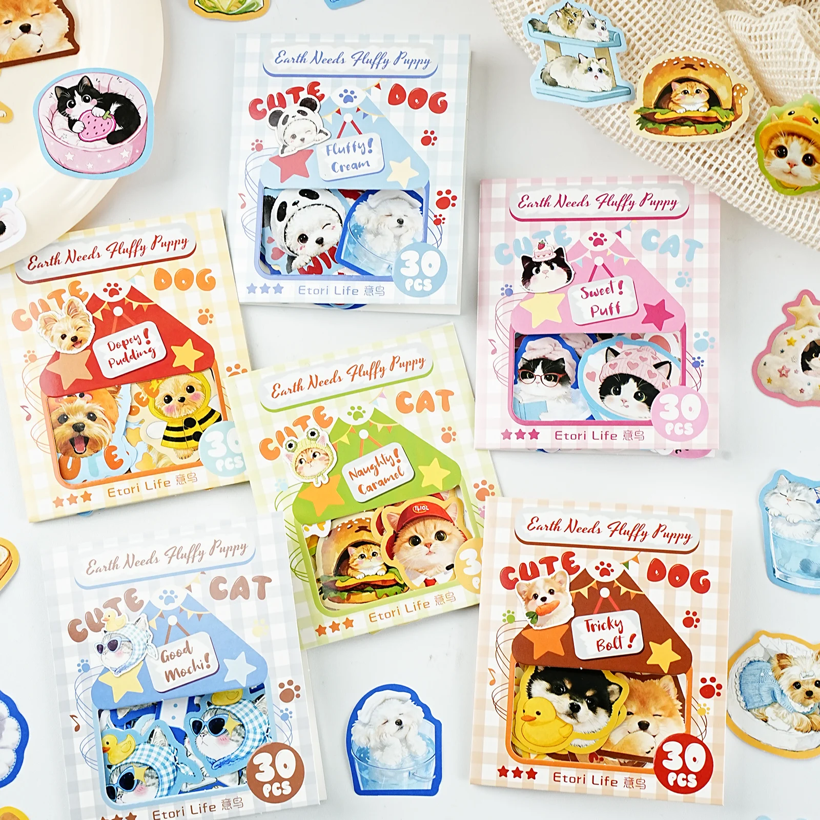 30 Sheets Pet Party Series Kawaii Ins Die Cutting Sticker Pack Creative Handbook Decoration DIY Scrapbook Aesthetics Stickers