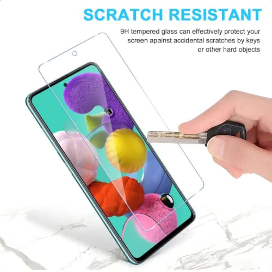 YMO 3 عبوات من واقي الشاشة لهاتف سامسونج جالاكسي A51 4G 5G9H طبقة حماية شفافة عالية الدقة سهلة التركيب فقاعة