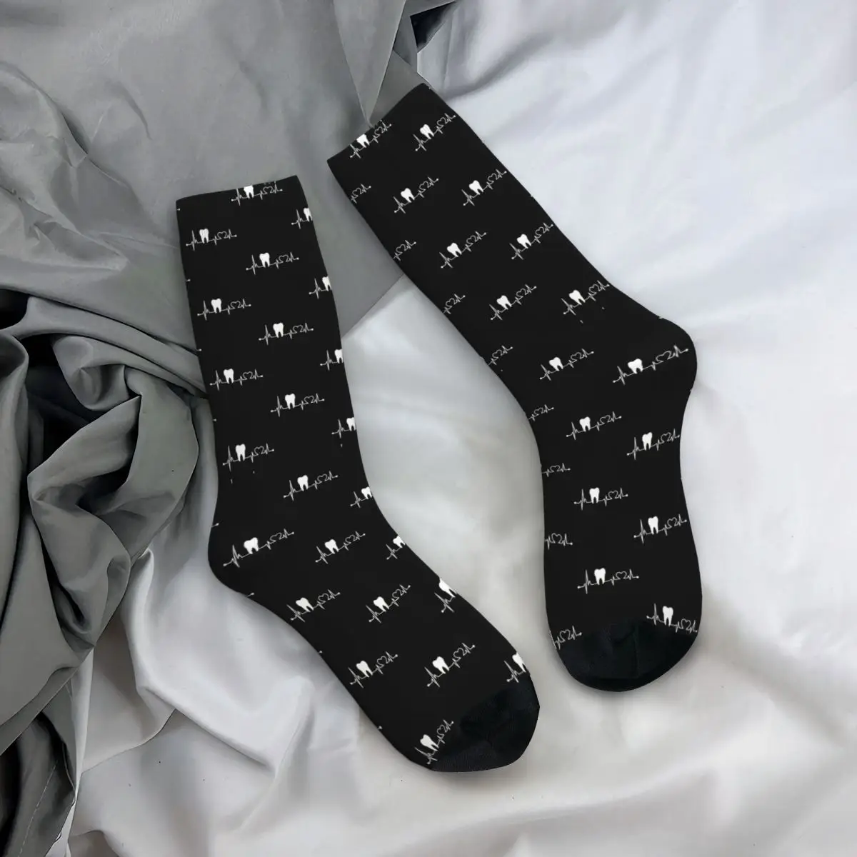 DENTAL HEARTBEAT WHITE Teeth Socks Male Mens Women Winter Stockings Printed