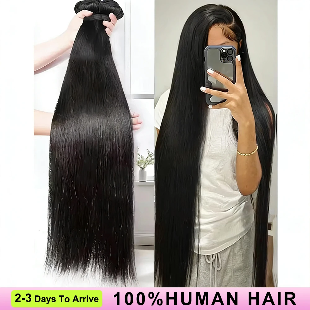 Extensiones de cabello humano brasileño crudo, 30 pulgadas, liso, 3 y 4 mechones, extensiones de trama de cabello virgen Remy, paquete de tejido rápido para coser para mujeres