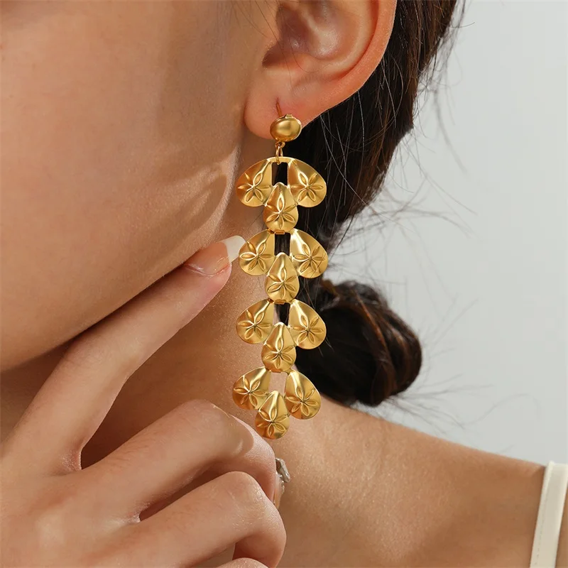 GANPUP 316L Edelstahl Gold Farbe Quaste Lange Anhänger Ohrringe Frauen Täglichen Verschleiß Chic Mode Ohr Baumeln Wasserdicht Schmuck – Detail 5