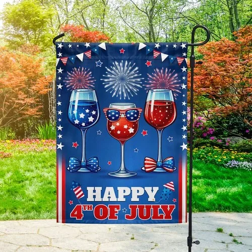 Red White Blue Wine Glass Happy 4th Of July Flag Graden Flag UUI GGX