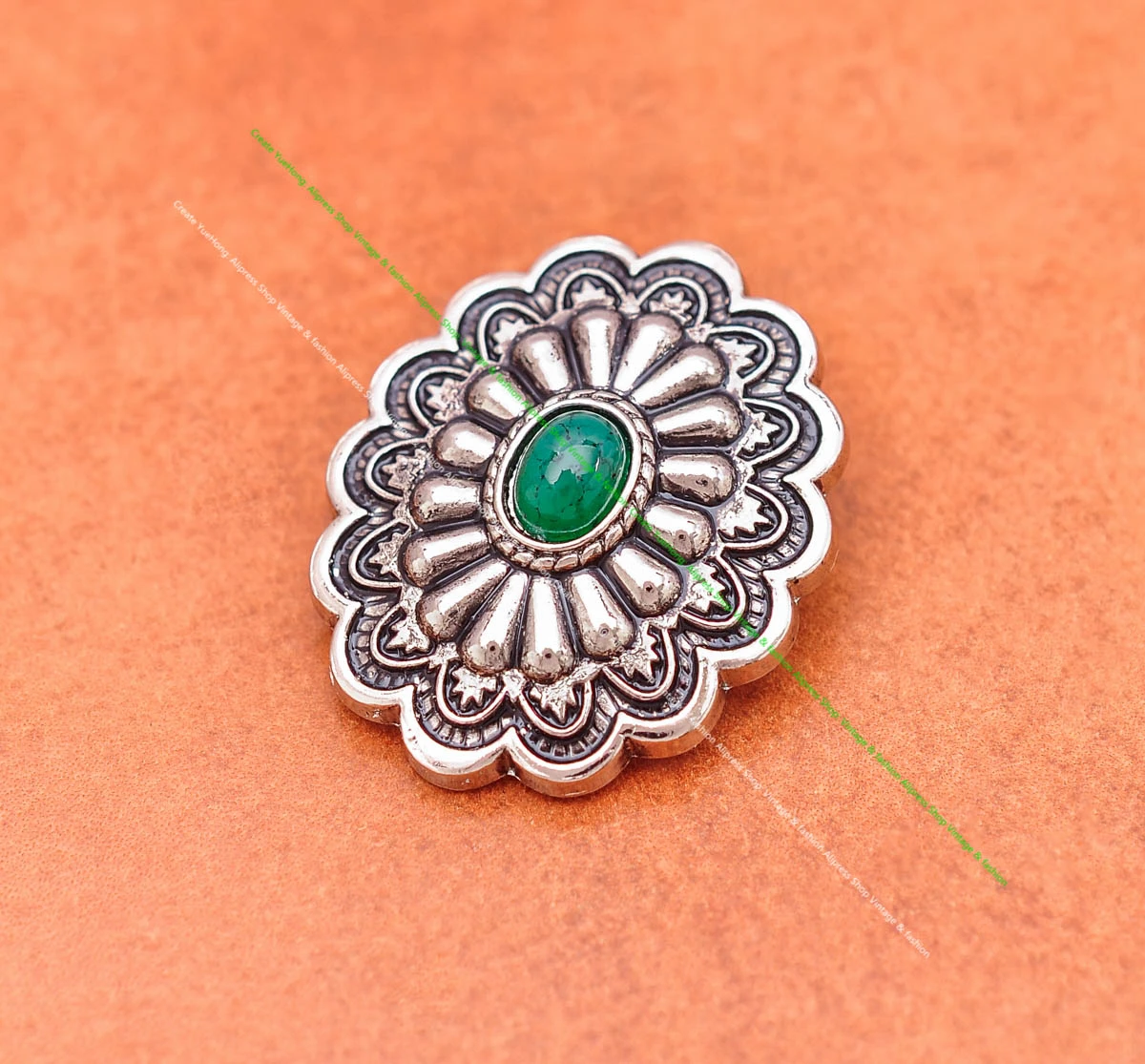 35*28MM Antik Silber Ethnische Indische Blumenkunst Himmelblau Türkis Concho Screwback Für Lederhandwerk Gürteltasche Hut Hardware – Detail 18