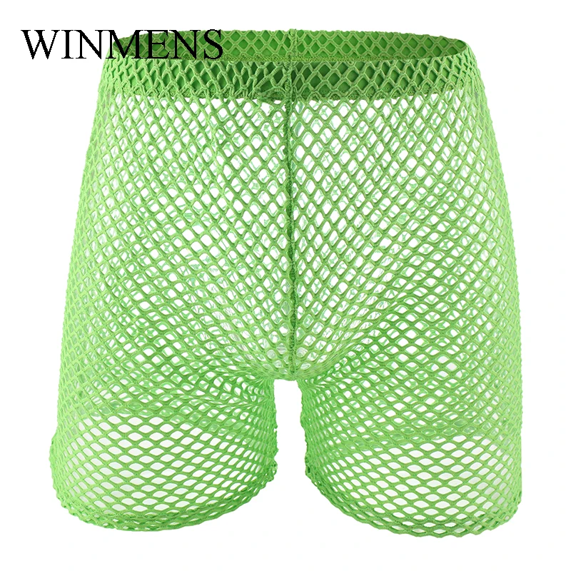 الكبار الرجال شبكة كبيرة القصاصات بيجامة السراويل الصلبة انظر الداخلية شبكة صيد السمك مثلي الجنس سيسي مثير النوم الملاكمين الصيف المثيرة الملابس الداخلية #4