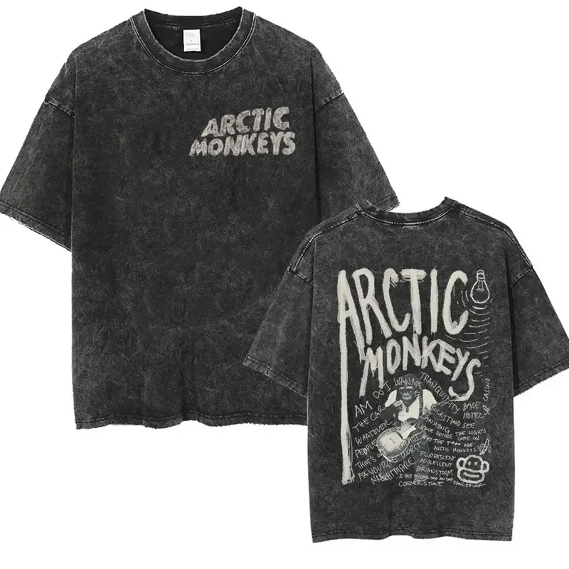 

Retro Rock Arctic Monkeys Music Album Graphic T-Shrit Men's Vintage Washed Oversized Short Sleeve T Shirt Y2k Hip Hop Streetwear