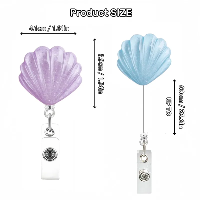 

1pcs Cute Transparent Shell Badge Reel for Women Retractable Worker ID Card Pull Buckle Nurse ID Card Badge Holder Clip