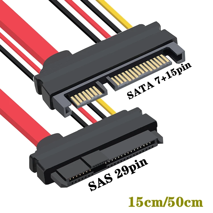 SAS to SATA,SFF-8482 SAS 29 Pin to SATA 22Pin Hard Disk Drive Raid Extension Cable with 15 Pin SATA Power Port SFF-8482 SAS