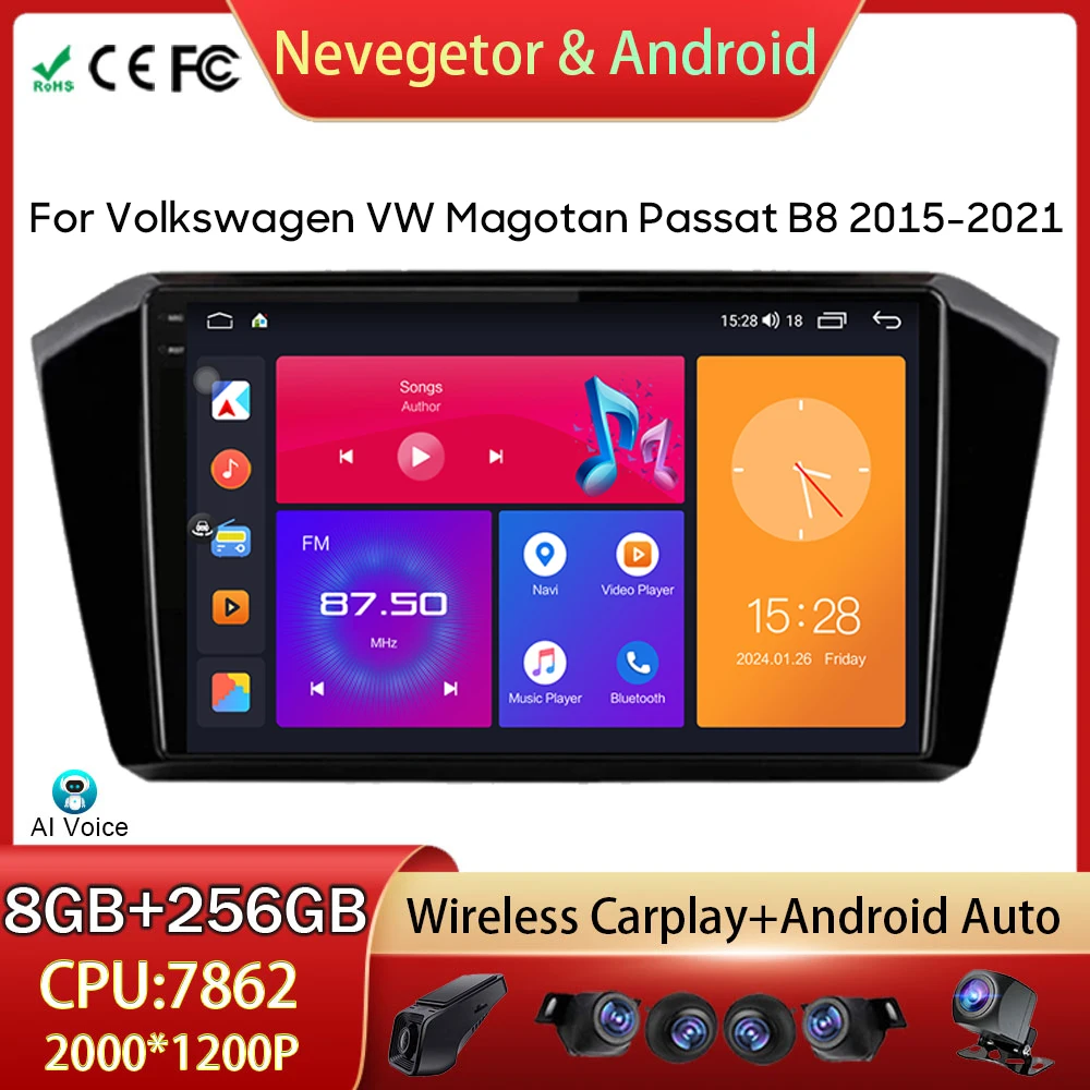 

For Volkswagen VW Magotan Passat B8 2015-2021 Car Radio Multimedia Video Player Android Auto GPS Navigation 5G WIFI No 2din DVD