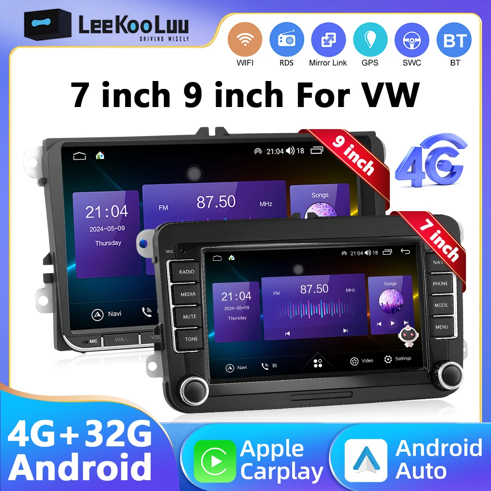 LeeKooLuu 4G+32G 8Core CarPlay Android Auto Radio For VW Volkswagen Golf 5 6 Touran Passat B6 Polo Car Multimedia Wifi 4G GPS