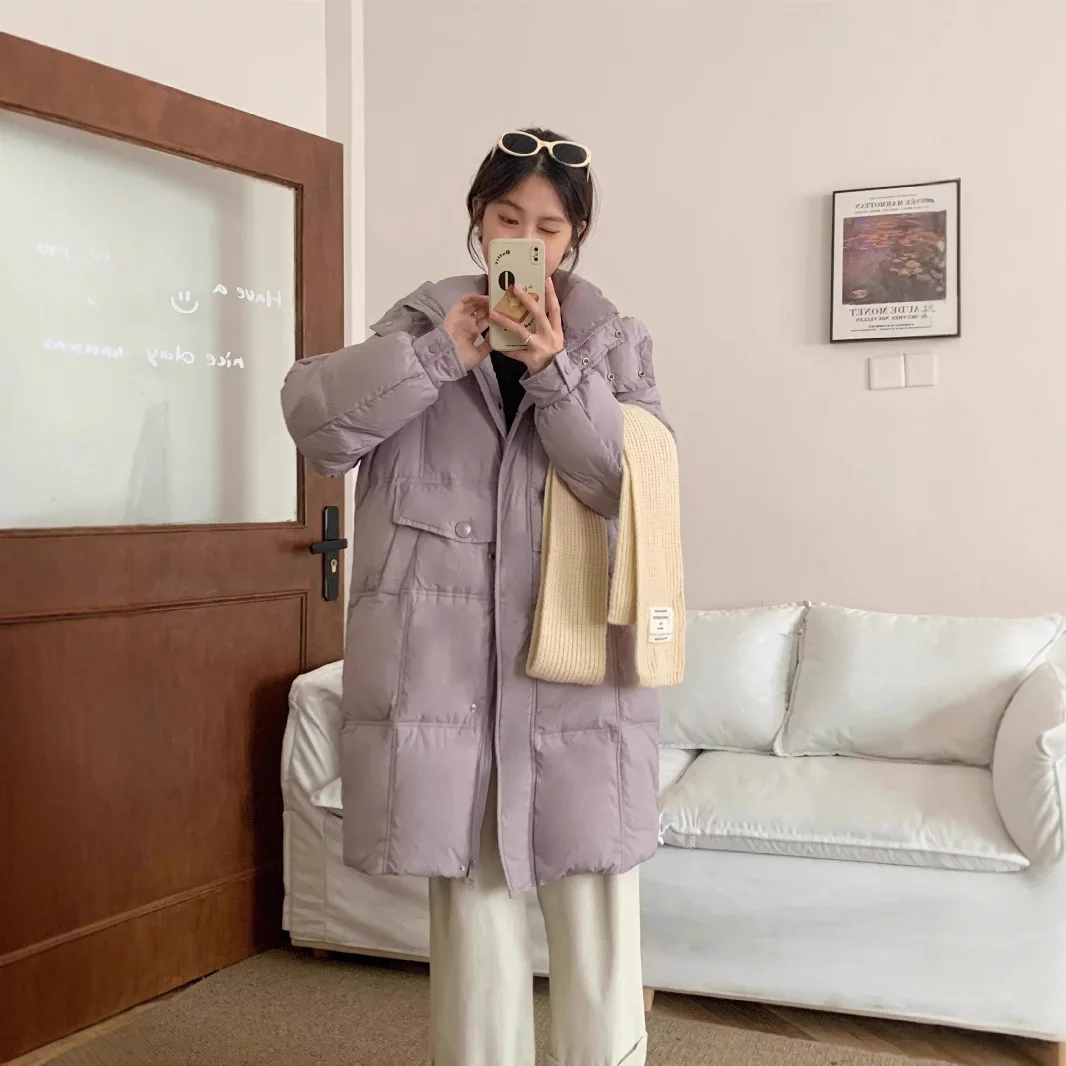 レディース服 2025年冬新作 韓国版 ロング丈 フード付き ダウンジャケット レディース ゆったり 厚手 ダックダウンジャケット