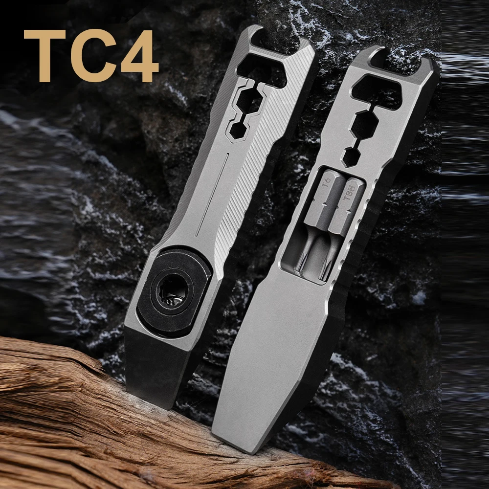 

Многофункциональная отвертка с храповым механизмом из титанового сплава TC4, открывалка для бутылок, портативный инструмент Edc для кемпинга на открытом воздухе, A1593