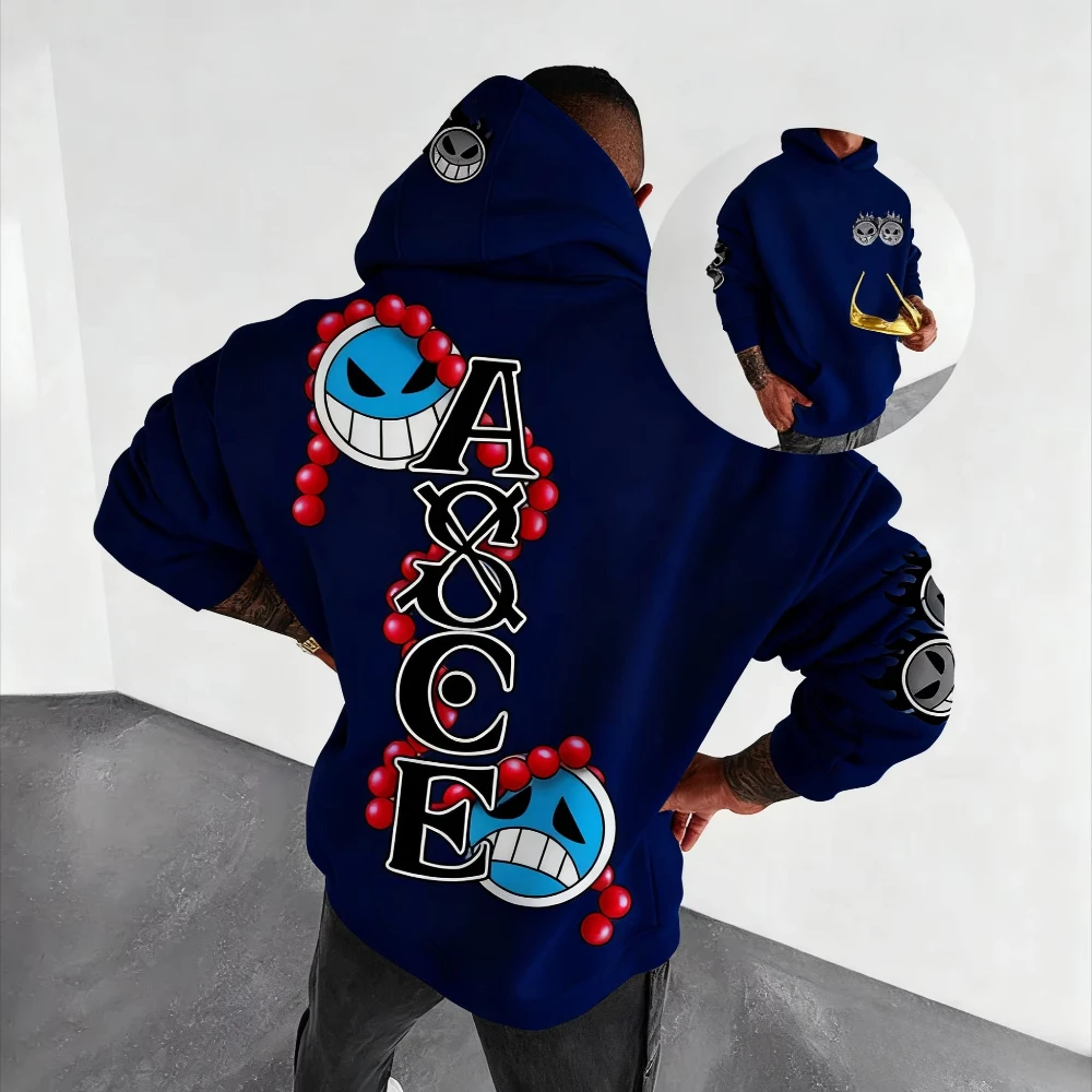 قطعة واحدة Ace أنيمي المتضخم هوديي الرجال النساء الشارع الشهير فضفاضة عادية الجرافيك طباعة البلوز سترة طويلة الأكمام ربيع الخريف