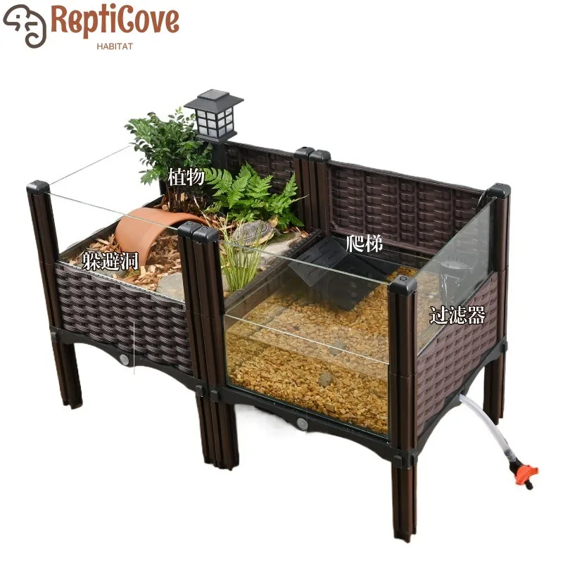 

Супербольшая черепаха, экологическая вода — резервуар для меховой среды, полуаквариумный ящик для разведения черепахи с желтыми краями и многослойным террариумом