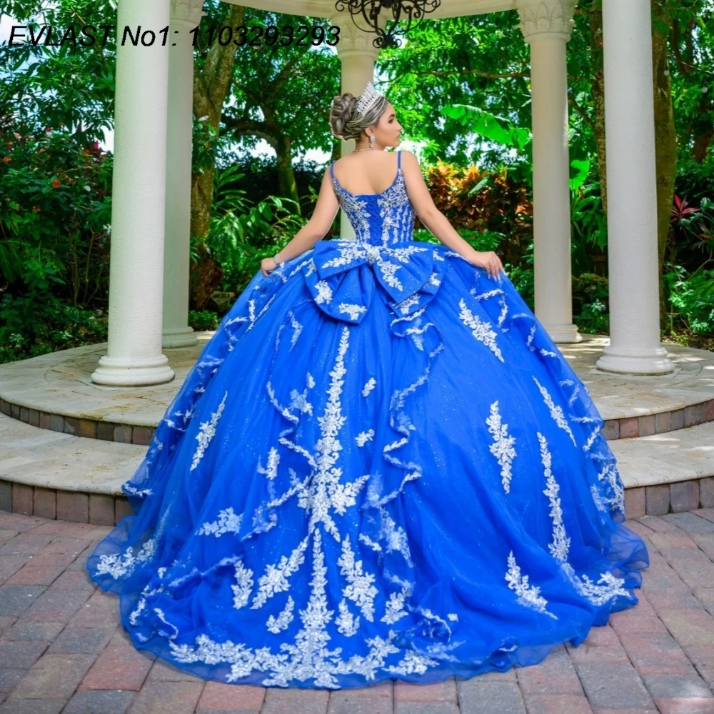 EVLAST Personalizado 2026 Azul Royal Quinceanera Vestido de Baile Vestido de Renda Applique Beading Ruffles Doce 16 Vestidos De 15 Anos E1QN721