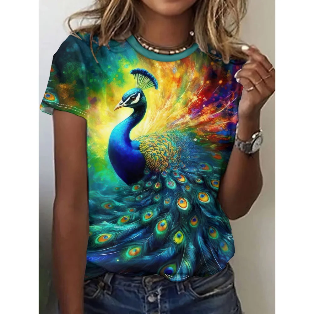 T-shirt à manches courtes imprimé Phoenix 3D pour femme, haut décontracté, respirant, col rond, animal, mode estivale