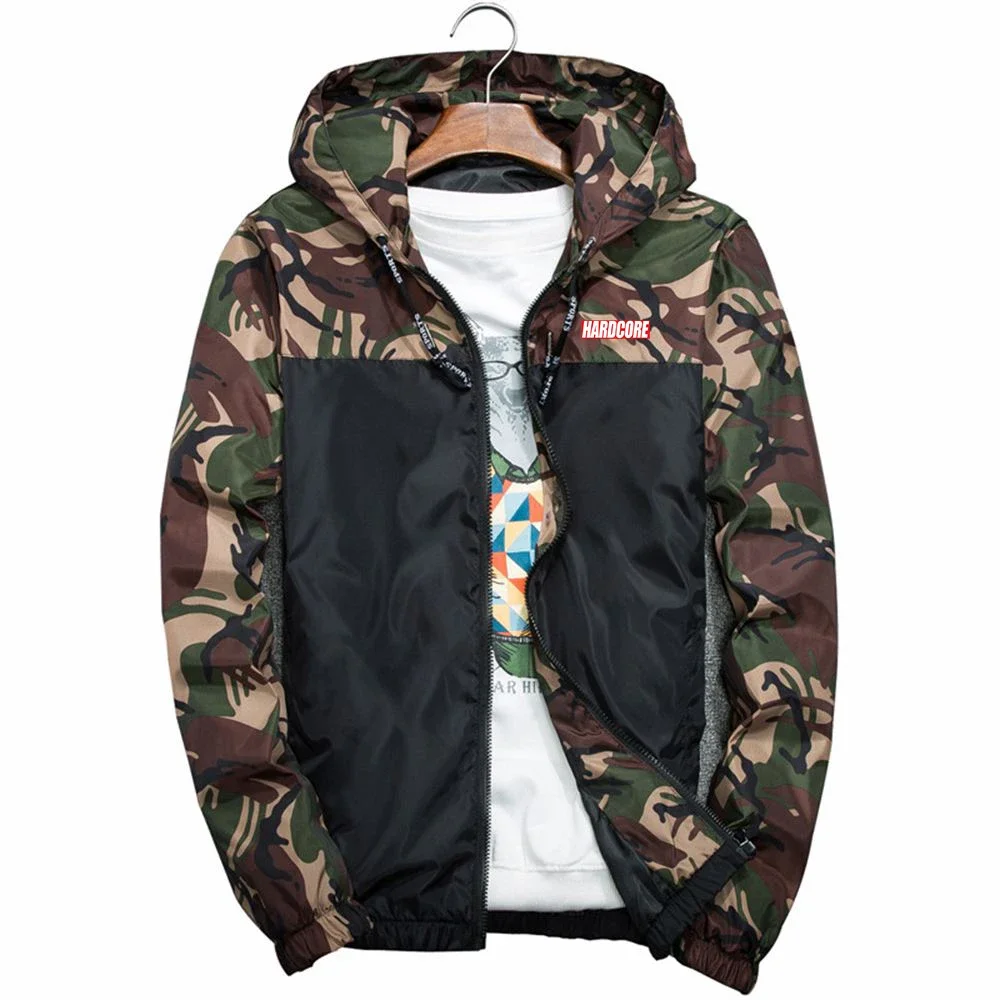 Hardcore 2024 Men New Spring and Autumn Fashion Four Color Trench Coat Sports Patchwork Casual Camo Slim Fit Hoodie