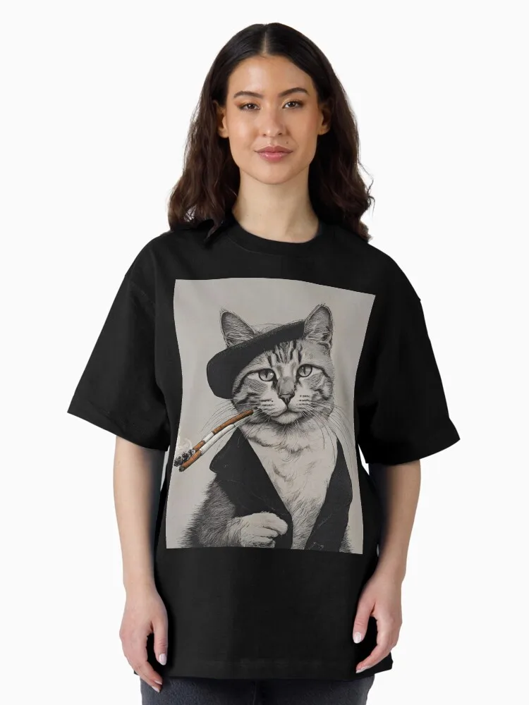

Detective Cat Graphic Printing Summer Luxury Brand Pure Cotton Men's and Women's T-shirt Short Sleeve Trend Fashion Streetwear