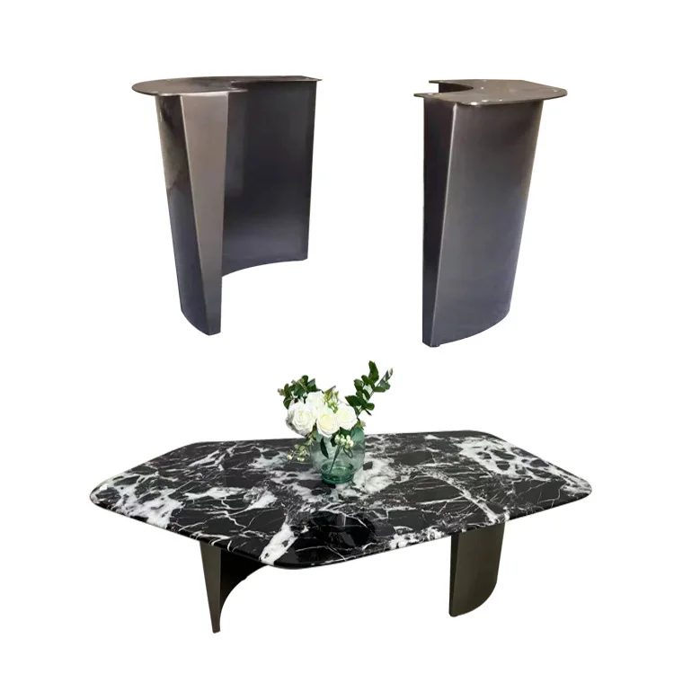 Light luxury stainless steel half-moon coffee table legs support feet marble corner rock slab edge few round coffee table metal