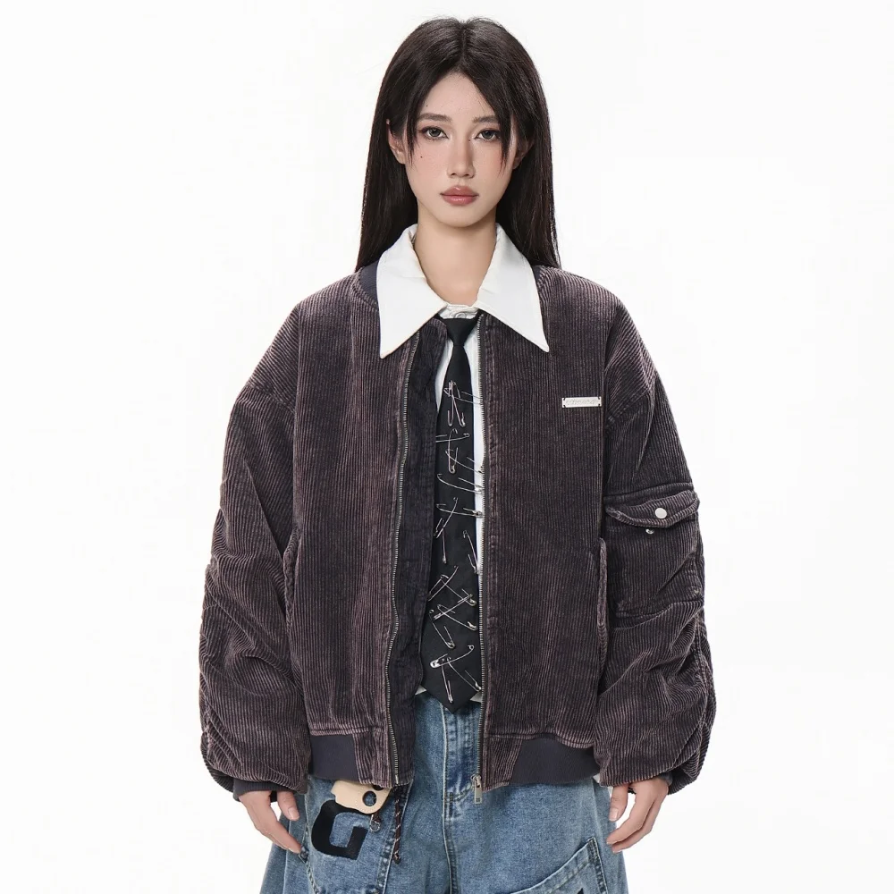 المرأة الشتاء ديمي الموسم سترة للنساء س الرقبة الأرجواني الداكن موضة المرأة الدافئة مبطن Bomber سترة معطف الشتاء الإناث