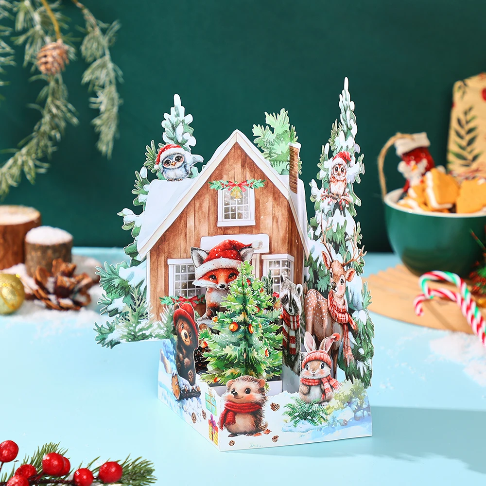 Grußkarte mit Ornament zum Thema Tierwald, Weihnachtsgrußkarte