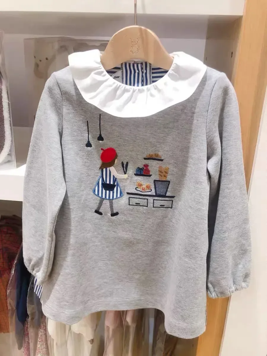 

Family 2023 New Autumn Girls Kids Little Girl Full Cotton Lapel Long Sleeve T-shirt