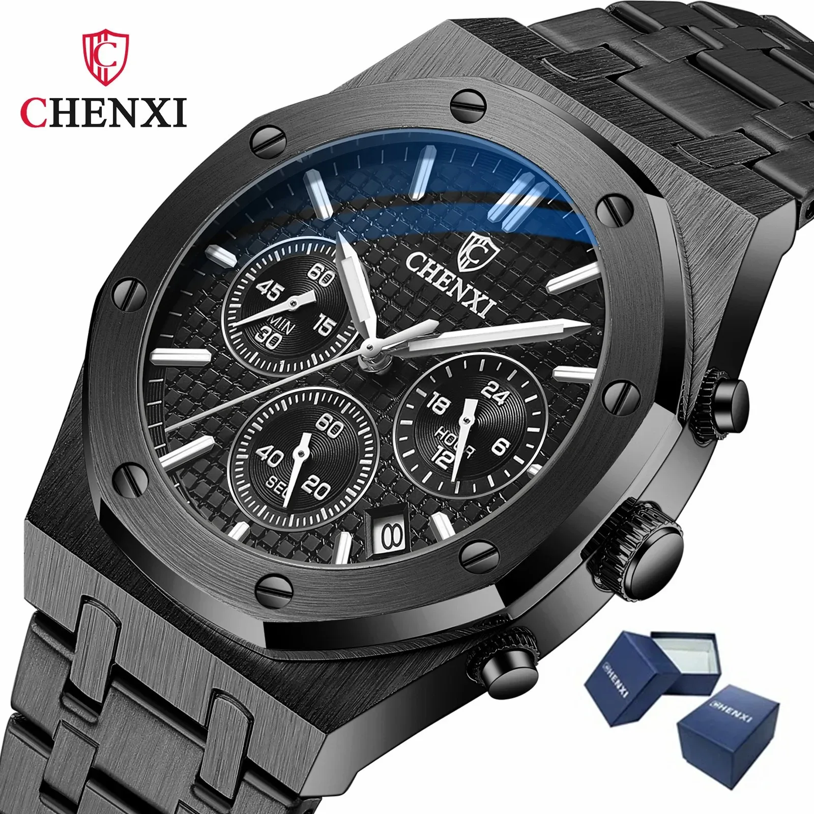 CHENXI 948 marca superior de lujo reloj de pulsera con fecha automática para hombre deporte impermeable reloj multifunción cronógrafo reloj de acero inoxidable