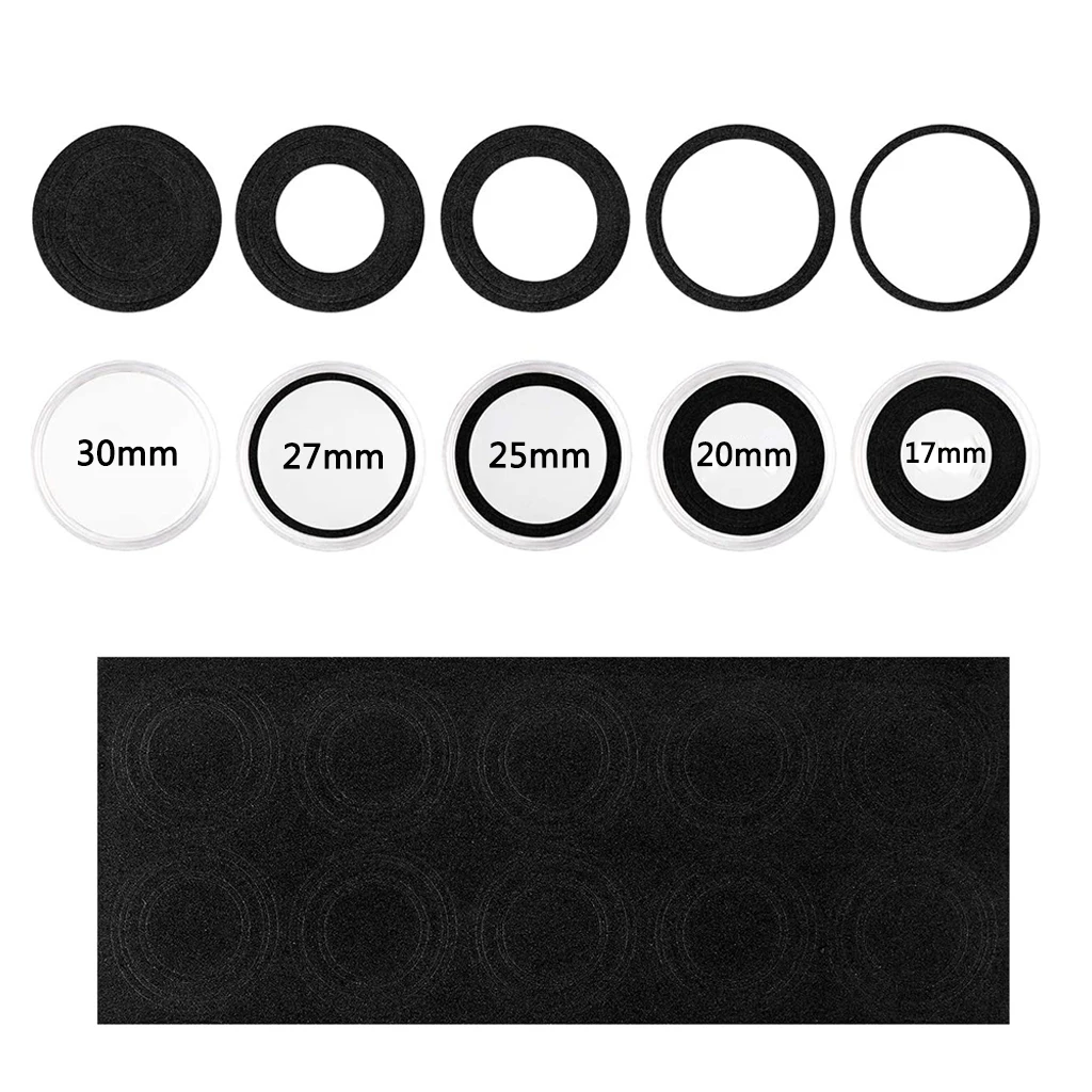 100PCS Coin Capsules 30mm Case with Black Foam Gaskets 17mm/20mm/25mm/27mm/30mm Coin Collection Holder Organizer Box