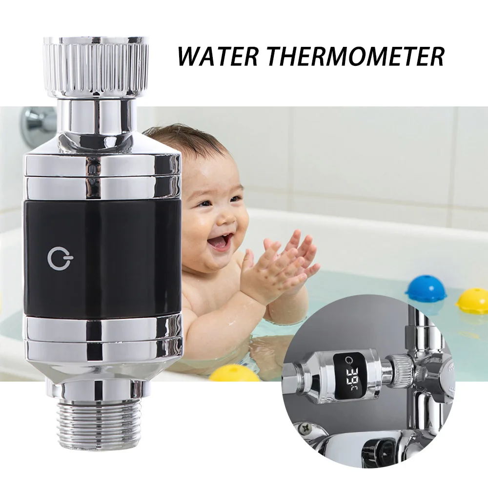 LED Digital Display Water Temperature Monitor Silvery Multifunctional Shower Water Thermometer 5-85℃ ABS