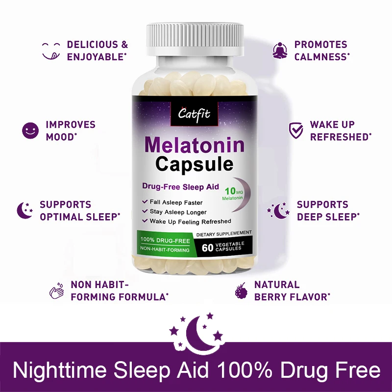 Catfit Melatonin Sleep Capsules Anxiety Stress Relief Sleep Better Pill Pineal hormone Body clock Regulation sleeping